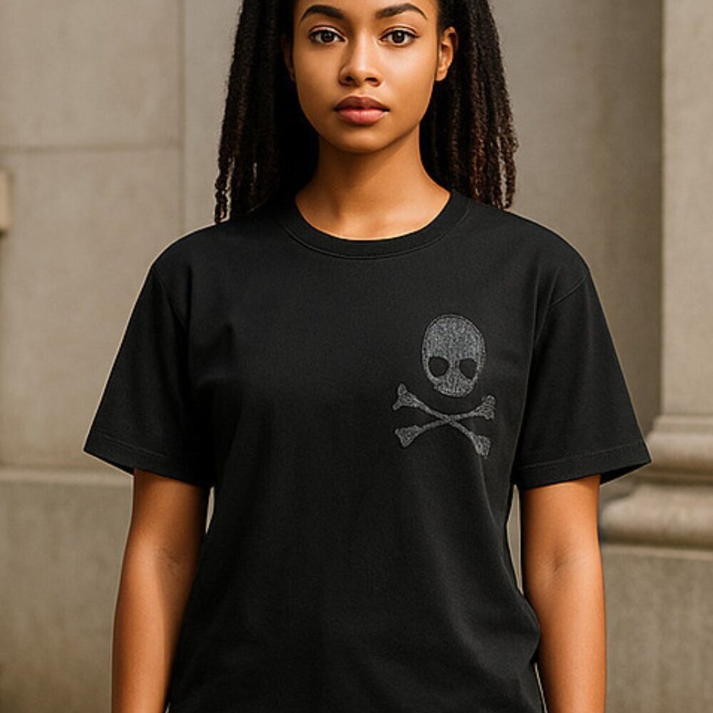 Wildfox 100% Cotton Black Cropped Skull Skeleton T-shirt Ladies Small Cross Bone